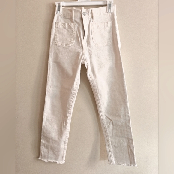 GAP Denim - Gap Denim Cheeky Straight Regular‎ White Jeans Size 0 Front Patch Pocket Raw Hem